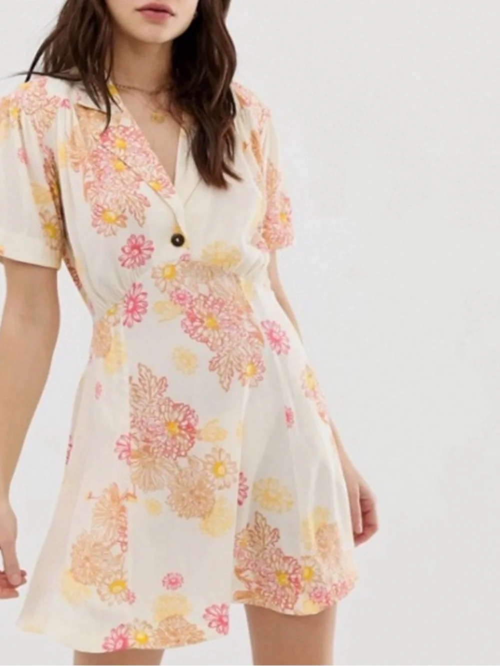 Free People Hawaiian Cream Mini Dress